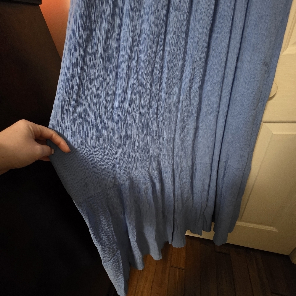 Abercrombie And Fitch Crinkle Textured Ruched Maxi Dress Medium Tall NWT Blue - Picture 5 of 12